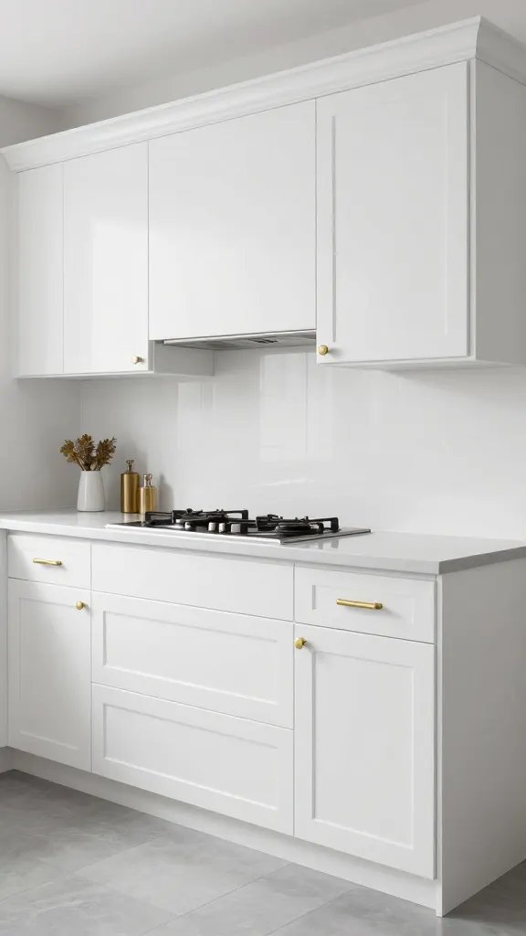 High-quality photo representing: 9. Classic White-Gloss Kitchen With Brass Accents