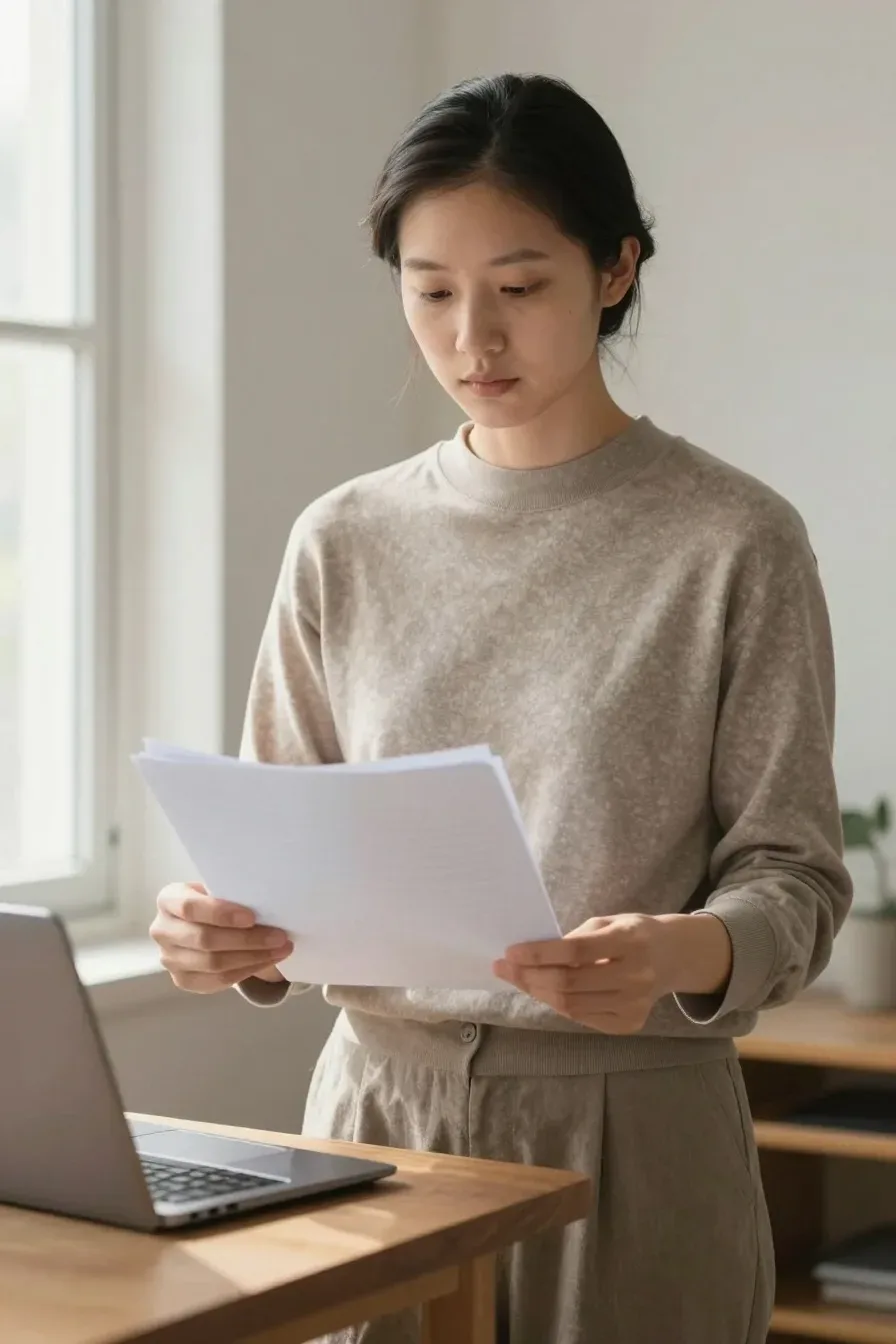 A person holding a neat pile of papers to scan, laptop open, desk clutter-free, morning light streaming through window, realistic home office, no text, no words, no letters, no watermark, no logo. wholesome family-friendly safe-for-work image. If any human appears, use tasteful modest everyday clothing with upper body, shoulders, chest, torso, waist and legs covered, natural simple relatable styling, calm neutral mood, appropriate for a general audience. high quality photorealistic image, sharp focus, natural true-to-life colors, coherent realistic anatomy, exactly two arms per visible person, exactly two hands per visible person, five fingers on each visible hand, one unique natural face per visible person, balanced facial symmetry, one clear main subject, uncluttered background, only props that directly match the article topic and section