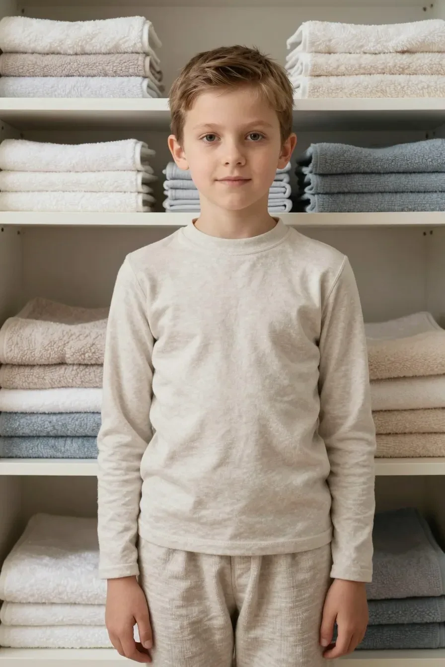 Close-up of a linen closet with towels being sorted by color, hands arranging folded towels, soft indoor lighting, shallow depth of field, realistic fabric textures, no text, no words, no letters, no watermark, no logo. wholesome family-friendly safe-for-work image. If any human appears, use tasteful modest everyday clothing with upper body, shoulders, chest, torso, waist and legs covered, natural simple relatable styling, calm neutral mood, appropriate for a general audience. high quality photorealistic image, sharp focus, natural true-to-life colors, coherent realistic anatomy, exactly two arms per visible person, exactly two hands per visible person, five fingers on each visible hand, one unique natural face per visible person, balanced facial symmetry, one clear main subject, uncluttered background, only props that directly match the article topic and section