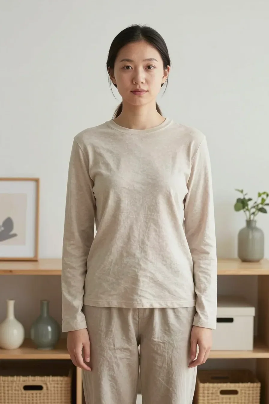 Indoor shot of a person standing beside a minimalist display shelf with a few favorite decor items and a storage box tucked away, living room with natural light, tidy color palette, no text, no words, no letters, no watermark, no logo. wholesome family-friendly safe-for-work image. If any human appears, use tasteful modest everyday clothing with upper body, shoulders, chest, torso, waist and legs covered, natural simple relatable styling, calm neutral mood, appropriate for a general audience. high quality photorealistic image, sharp focus, natural true-to-life colors, coherent realistic anatomy, exactly two arms per visible person, exactly two hands per visible person, five fingers on each visible hand, one unique natural face per visible person, balanced facial symmetry, one clear main subject, uncluttered background, only props that directly match the article topic and section