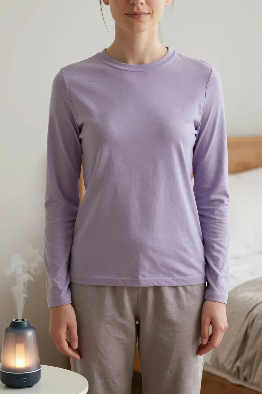 A single diffuser on a bedside table releasing a soft mist; muted lavender tones, gentle glow from a lamp; close-up on bottle and diffuser, cozy bed in background; no text, no words, no letters, no watermark, no logo. wholesome family-friendly safe-for-work image. If any human appears, use tasteful modest everyday clothing with upper body, shoulders, chest, torso, waist and legs covered, natural simple relatable styling, calm neutral mood, appropriate for a general audience. high quality photorealistic image, sharp focus, natural true-to-life colors, coherent realistic anatomy, exactly two arms per visible person, exactly two hands per visible person, five fingers on each visible hand, one unique natural face per visible person, balanced facial symmetry, one clear main subject, uncluttered background, only props that directly match the article topic and section
