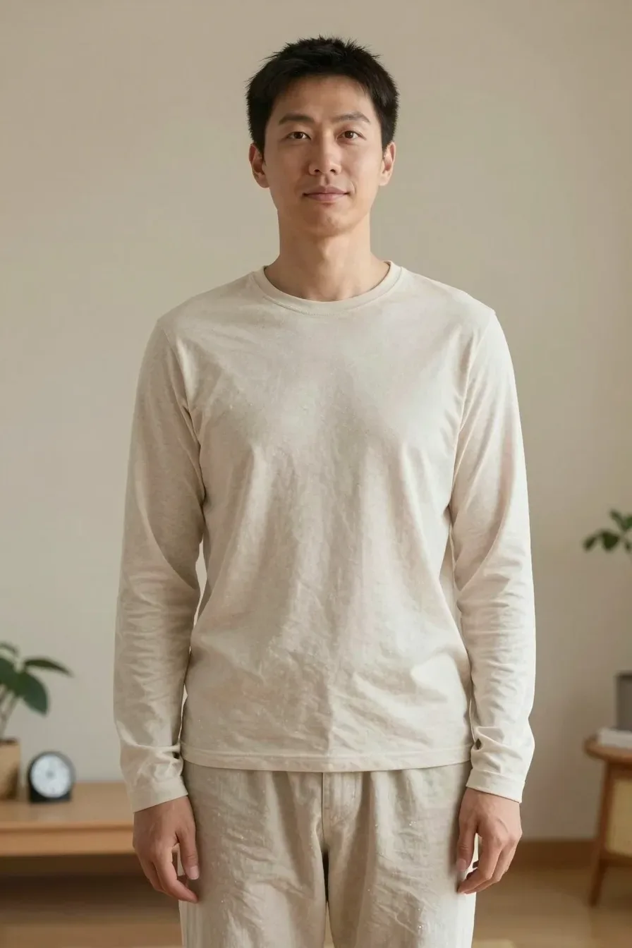 Small movement corner with a mat and a timer on a low table; person stretching gently in a warm-toned room; mid-shot from a slight side angle, natural morning light; no text, no words, no letters, no watermark, no logo. wholesome family-friendly safe-for-work image. If any human appears, use tasteful modest everyday clothing with upper body, shoulders, chest, torso, waist and legs covered, natural simple relatable styling, calm neutral mood, appropriate for a general audience. high quality photorealistic image, sharp focus, natural true-to-life colors, coherent realistic anatomy, exactly two arms per visible person, exactly two hands per visible person, five fingers on each visible hand, one unique natural face per visible person, balanced facial symmetry, one clear main subject, uncluttered background, only props that directly match the article topic and section