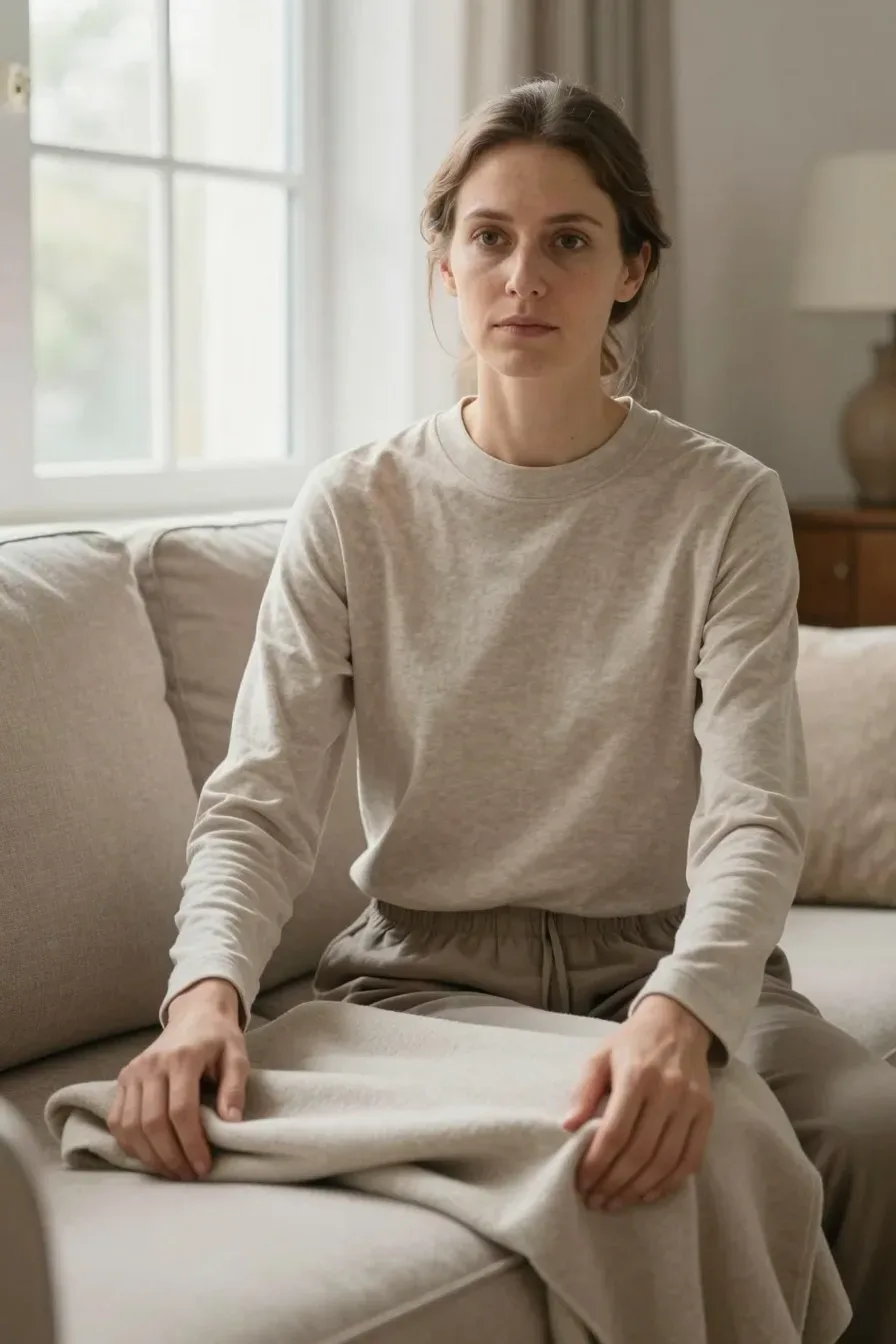 Woman placing a soft throw over a couch in a cozy lounge, warm palette, layered textures, three-quarter view, natural light from window; no text, no words, no letters, no watermark, no logo. wholesome family-friendly safe-for-work image. If any human appears, use tasteful modest everyday clothing with upper body, shoulders, chest, torso, waist and legs covered, natural simple relatable styling, calm neutral mood, appropriate for a general audience. high quality photorealistic image, sharp focus, natural true-to-life colors, coherent realistic anatomy, exactly two arms per visible person, exactly two hands per visible person, five fingers on each visible hand, one unique natural face per visible person, balanced facial symmetry, one clear main subject, uncluttered background, only props that directly match the article topic and section