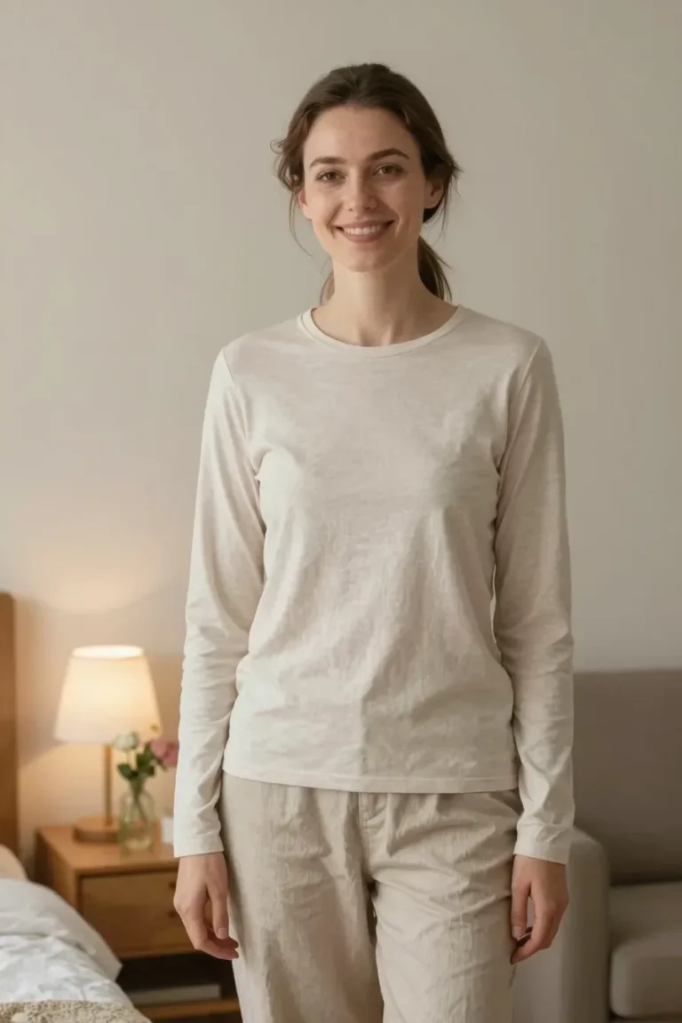 A cheerful woman in a cozy living room humbly styling a softly lit bedside table with a small vase of flowers and a warm lamp, candid editorial vibe, natural colors, warm morning light, homey texture details; no text, no words, no letters, no watermark, no logo. wholesome family-friendly safe-for-work image. If any human appears, use tasteful modest everyday clothing with upper body, shoulders, chest, torso, waist and legs covered, natural simple relatable styling, calm neutral mood, appropriate for a general audience. high quality photorealistic image, sharp focus, natural true-to-life colors, coherent realistic anatomy, exactly two arms per visible person, exactly two hands per visible person, five fingers on each visible hand, one unique natural face per visible person, balanced facial symmetry, one clear main subject, uncluttered background, only props that directly match the article topic and section