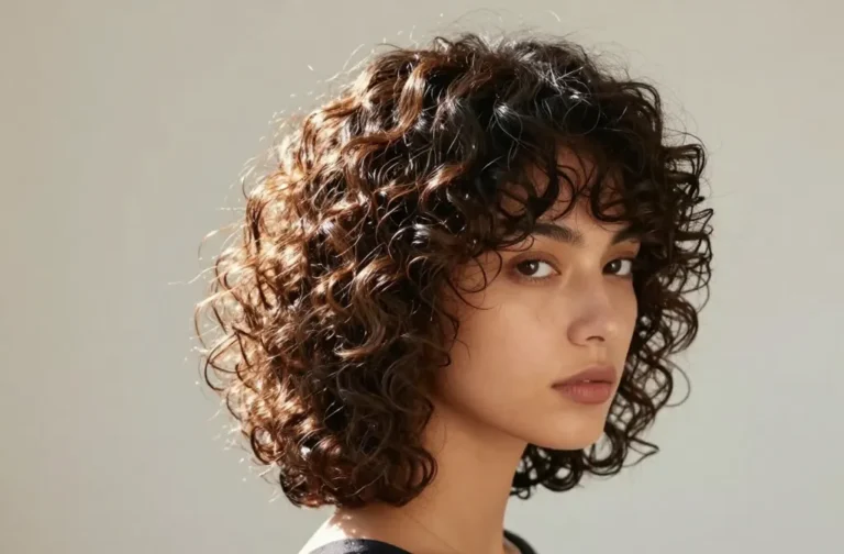 27 Easy Mid-Length Hairstyles for 2026: Curly High Ponytail with Soft Contour Layers