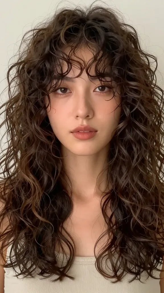 A high-resolution, realistic portrait of a woman with loose spiral curls and a contour face frame, styled in soft, springy curls that frame her face and balance her features. The hairstyle should emphasize contour layers around the cheeks and jawline, with a natural, healthy shine and voluminous yet controlled curl definition. The lighting is soft and flattering, highlighting the curl texture and the face-framing contour without harsh shadows. The diffuser effect should be evident, giving the curls hold and bounce while preserving a natural, glossy appearance. The subject should be photographed from the shoulders up in a natural, candid pose, wearing simple, elegant makeup to enhance her features without overpowering the hairstyle. Background should be neutral and unobtrusive to keep the focus on the hair and face. No text or logos on the image.