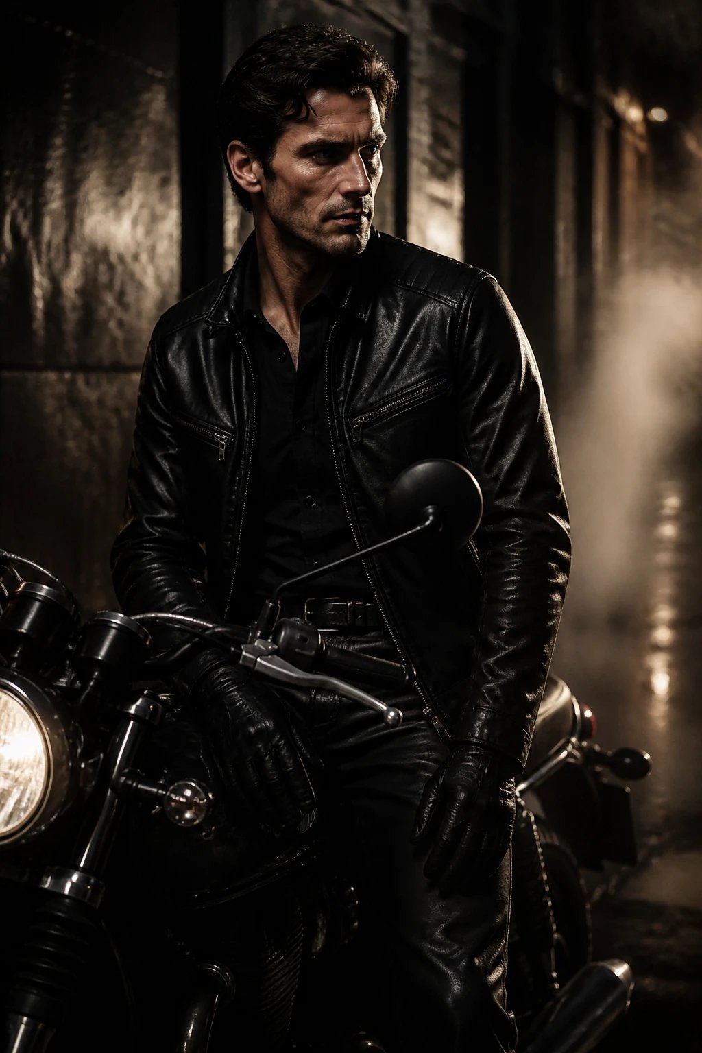 High-quality photo representing: 12. Edgy Noir Motorcycle Jacket Moment