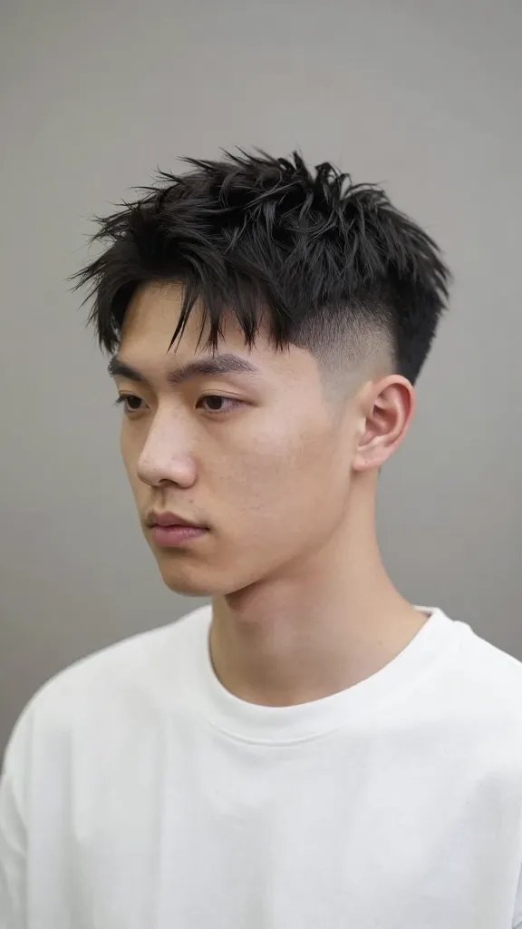 A high-fashion portrait of a stylish man with a chiseled jawline and a confident, relaxed expression, showcasing a high fade with a loose top. The sides are sharply faded to near-skin, while the top retains length and volume, styled with a light wave for a natural, sleek look. The hair appears polished yet touchable, with no crunchiness, held in place by a cream or light gel. The subject stands against a neutral, softly blurred backdrop that emphasizes the contrast between the crisp sides and the airy, longer top. Lighting is even and flattering, highlighting the sharp fade and the subtle texture of the loose top, giving a slimming, balanced overall silhouette. The subject should embody a modern, stylish, and approachable vibe, with clean grooming and a well-maintained, low-contrast color that looks natural. No text or logos in the image.