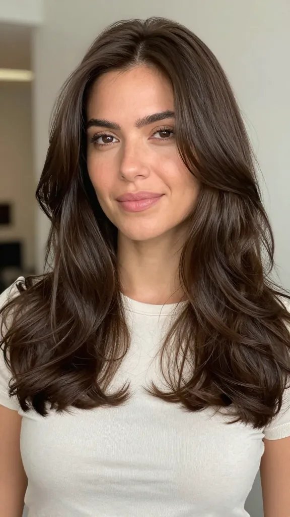 A realistic, high-quality close-up portrait of a confident woman with tamed barnyard waves that sit neatly along her scalp, showcasing refined, petite finger waves with a smooth, glassy finish. Soft, natural lighting highlights a subtle shine across her hair, with minimal product look&mdash;no visible residue. She&rsquo;s wearing a simple, chic outfit suitable for daytime meetings or casual outings, and her pose conveys poise and approachability. The background is softly blurred to emphasize the hairstyle and subject, with natural skin tones and a clear sense of texture in the waves. No text on the image.
