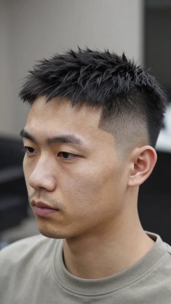 A realistic, high-quality portrait of a man with a mid fade haircut featuring a softer scissor-over-comb blend. The top measures about 2 to 2.5 inches, with a seamless, natural transition into the mid fade, giving a grown-in, low-contrast look. Hands-on barber style: subtle scissor work visible at the crown area, clean, well-defined line at the nape, and a gentle taper along the sides. The subject has well-groomed, neutral facial expression, light stubble, and is wearing a simple crew-neck shirt. Soft studio lighting highlights the texture of the hair and the smooth blend between lengths, with a neutral, blurred barber shop background to emphasize realism without distractions. No text on image. The main subject matches the article's title: a representative male client ready for a natural, approachable mid fade look.