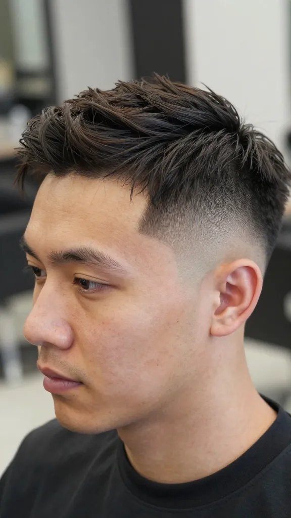 A close-up, ultra-realistic portrait of a man showcasing "The Classic Clean Fade With Crisp Hairline." The fade starts fade from the temples with a tight, seamless gradient, transitioning to a short, textured top with light volume. The hairline is sharp and well-defined, giving a polished, put-together vibe. The subject has straight to wavy hair and a temple-friendly cut, with minimal daily styling evident. Lighting is natural and flattering, emphasizing the precise fade and clean lines. The background is softly blurred to keep full focus on the head and haircut, with a neutral, modern setting suggesting work, dates, or casual hangouts. The image is high-resolution, film-like realism, and free of any text.