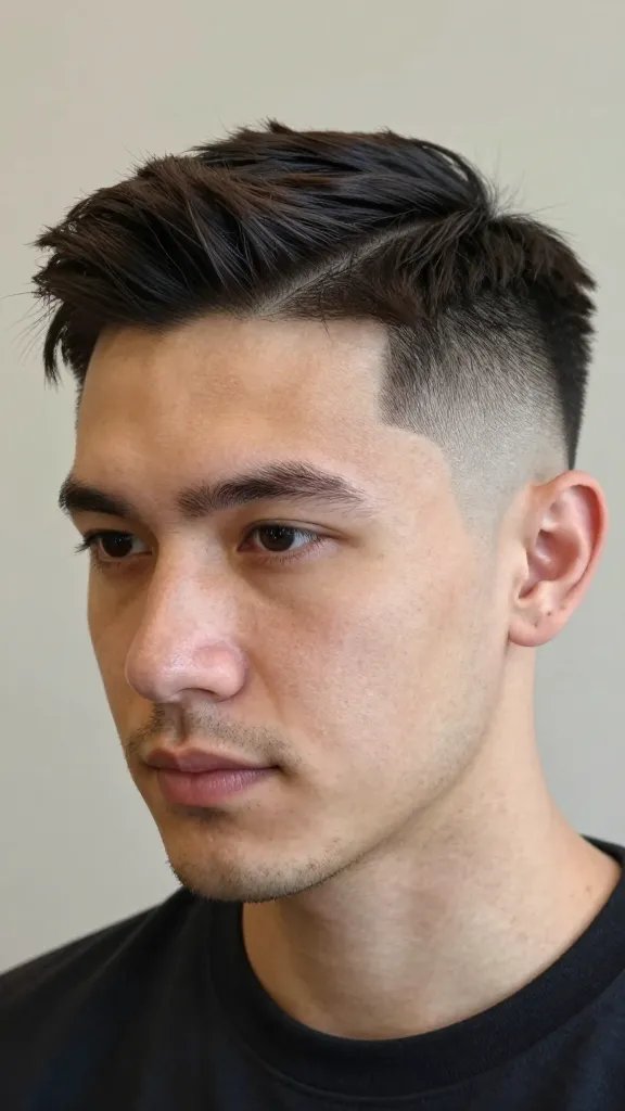 A realistic, high-quality close-up portrait of a stylish man with a classic taper fade: skin at the very sides and back gradually fading to longer hair on top, smoothly transitioning from a shaved nape to a neatly trimmed top. The top hair is medium length with subtle texture, styled with a natural, polished look. The subject has a clean-shaven face or a very light beard for versatility, and a confident, approachable expression. Lighting is soft and natural, emphasizing the clean lines of the fade and the texture on top. The background is neutral and unobtrusive, enhancing professionalism and versatility for office and nightlife settings. The overall vibe should convey timeless polish, easy maintenance, and subtle sophistication suitable for both work and social occasions.