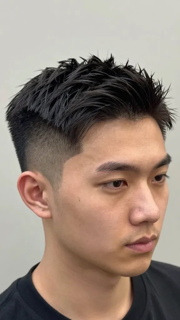 Create a high-resolution, realistic portrait of a stylish man with a low fade haircut transitioning to a medium-length sweep-back on top. The sides are subtle and clean with a gentle fade at the lower level, while the top features controlled movement and a natural, sweeping direction brushed back for a refined finish. The subject should have a professional, polished appearance suitable for a corporate setting but with subtle personality in the hair texture. Use soft, natural lighting to emphasize the sleek lines and glossy sheen of a light-hold product shaping the sweep-back. The background should be neutral and unobtrusive, ensuring all attention is on the hairstyle and the subject&rsquo;s sharp, confident expression. No text or branding in the image.