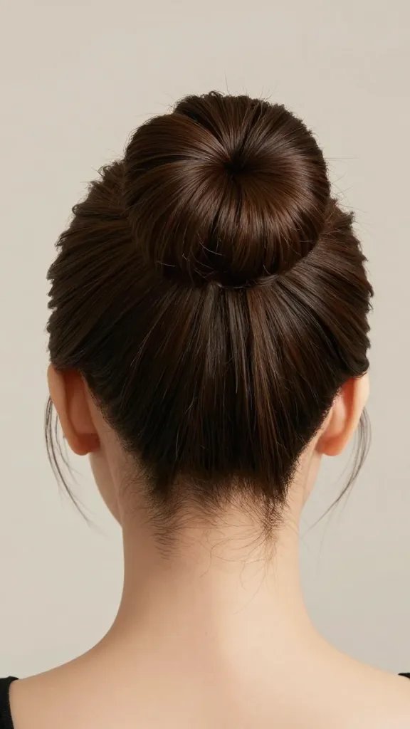 Generate a high-resolution, photorealistic image of a head-and-shoulders portrait featuring a sculpted crown updo. The hairstyle sits high and secure with a large, elegant bun at the crown, showcasing a balanced silhouette and smooth, curved lines surrounding the crown. The subject should have a clean neck line, minimal visible hairpins, and a calm, poised expression suitable for a formal setting. The lighting should be soft and flattering, with subtle shadows to emphasize the sculpted contours of the updo, and the background should be neutral and unobtrusive to keep full focus on the hairstyle. The image must be a realistic, premium-quality photo without any text.