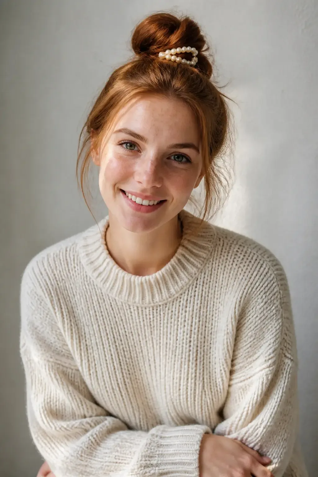Candid professional photograph of a genuine real human model with lifelike skin and a natural expression. PG-rated, family-safe, modest editorial stock photograph. Any visible person is fully dressed in normal everyday clothing before anything else: shirt or top on, shoulders covered, chest covered, torso covered, waist covered, legs modestly covered, relaxed natural pose. hair comb accessory, studio backdrop with gentle shadow, soft daylight,. complete face and entire head comfortably inside the frame, clearly visible, sharp and in focus, generous headroom, unobstructed face, bright expressive eyes, natural warm smile, lively alert expression. genuine real human model in a candid professional photograph, lifelike warm skin texture, real pores, natural human expression, realistic body proportions. single natural human body with believable ordinary posture, arms naturally attached to the shoulders, no extra arms, no extra hands, no floating hands, no disembodied limbs, no duplicate face, no cloned body parts, no warped fingers, no impossible pose. wholesome family-friendly safe-for-work image. If any human appears, use tasteful modest everyday clothing with upper body, shoulders, chest, torso, waist and legs covered, natural simple relatable styling, calm neutral mood, appropriate for a general audience. high quality photorealistic image, sharp focus, natural true-to-life colors, coherent realistic anatomy, exactly two arms per visible person, exactly two hands per visible person, five fingers on each visible hand, one unique natural face per visible person, balanced facial symmetry, one clear main subject, uncluttered background, only props that directly match the topic and section Clean camera photo with plain unmarked real-world surfaces only &mdash; no text, no words, no letters, no numbers, no captions, no titles, no labels, no signs, no watermark, no logo, no poster typography, no handwriting, no subtitles, no UI. Only camera-captured realistic photography of real physical subjects in one uninterrupted natural scene, with authentic materials, natural depth, realistic lighting, coherent perspective and natural textures.