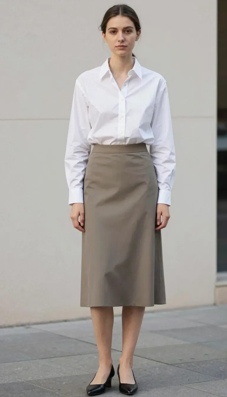 Button-Down Shirt and Midi Slip Skirt