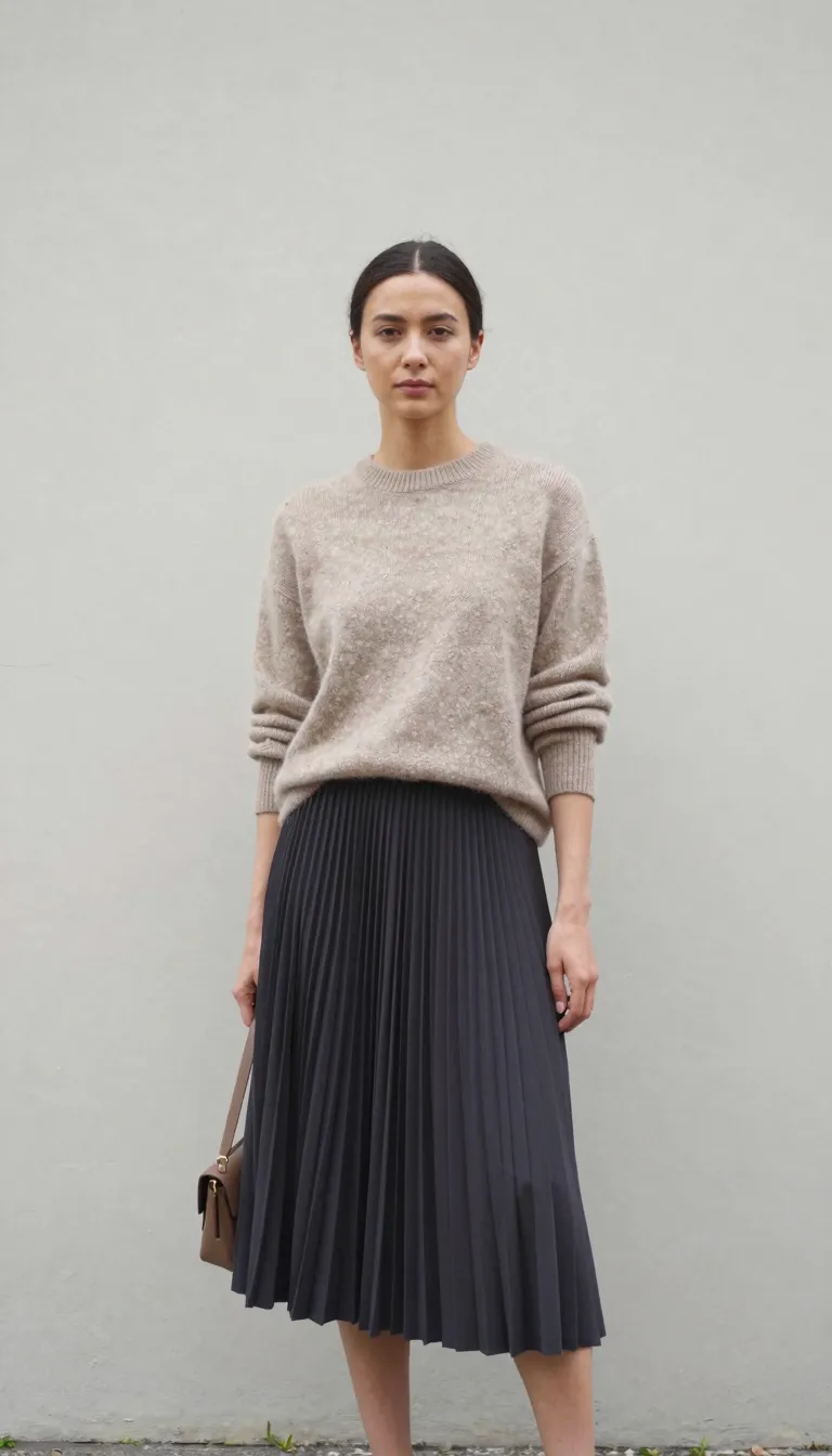 Cashmere Sweater and Pleated Midi Skirt