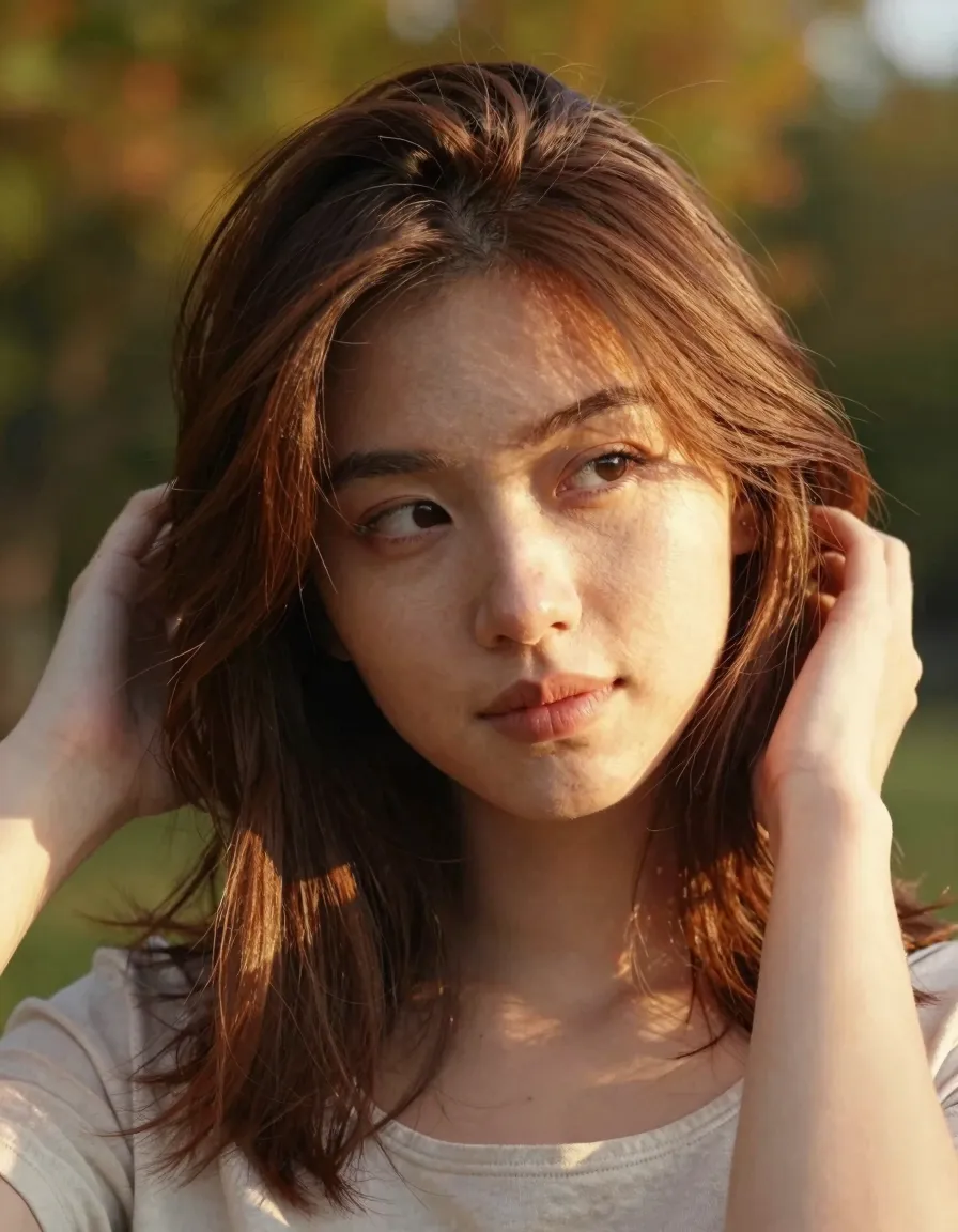 Chestnut Brown with Golden Face-Framing Layers