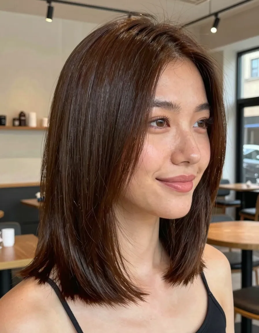 Glossy Espresso Bob with A-Line Shape