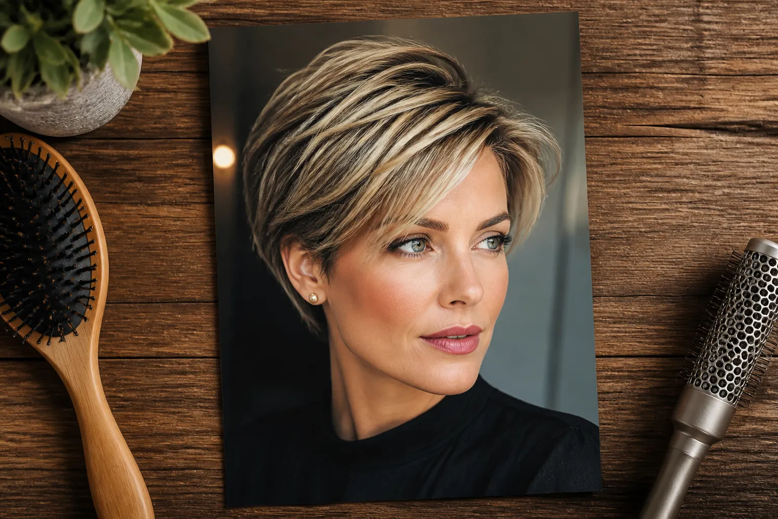 Layered Pixie with Long Crown and Side Part