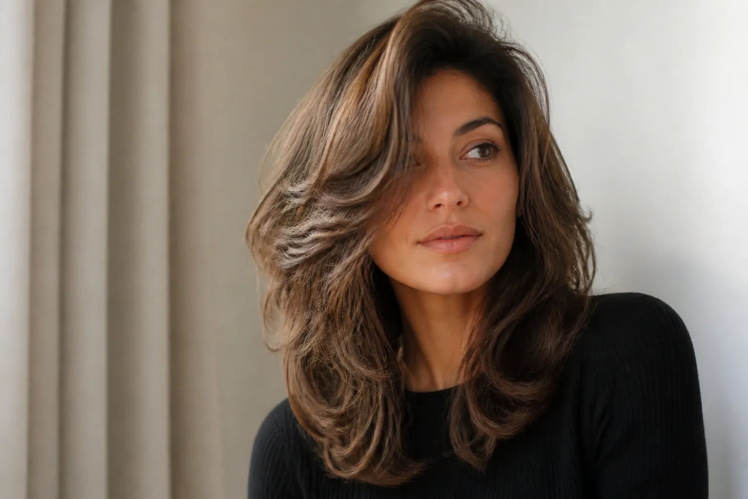 Layered Shag with a Bold Side Part