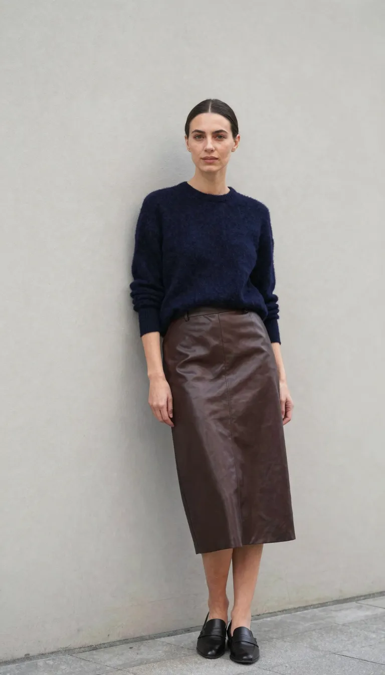 Leather Midi Skirt with Cashmere Top