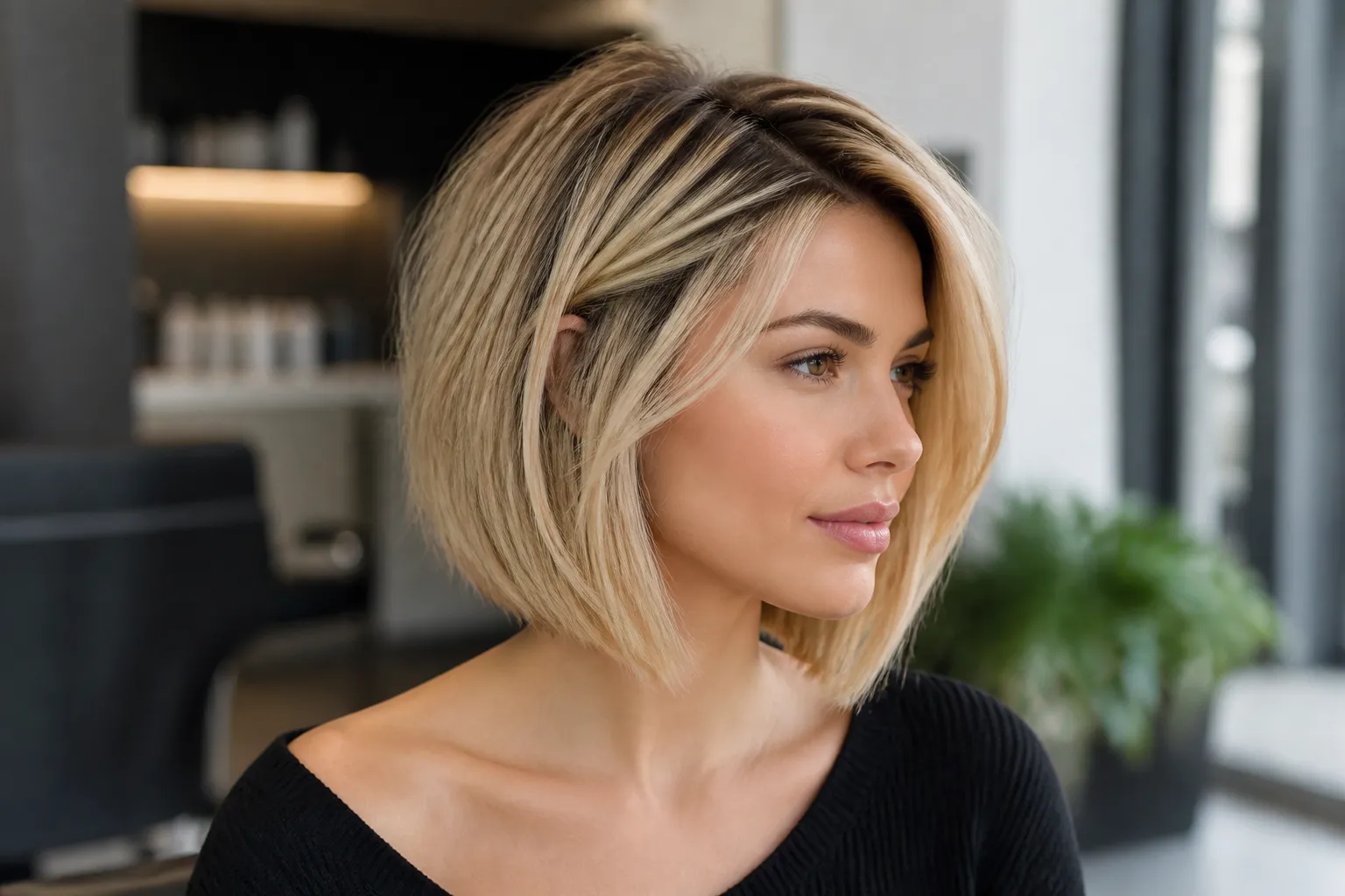 Soft Inverted Bob with Side Part and Layering