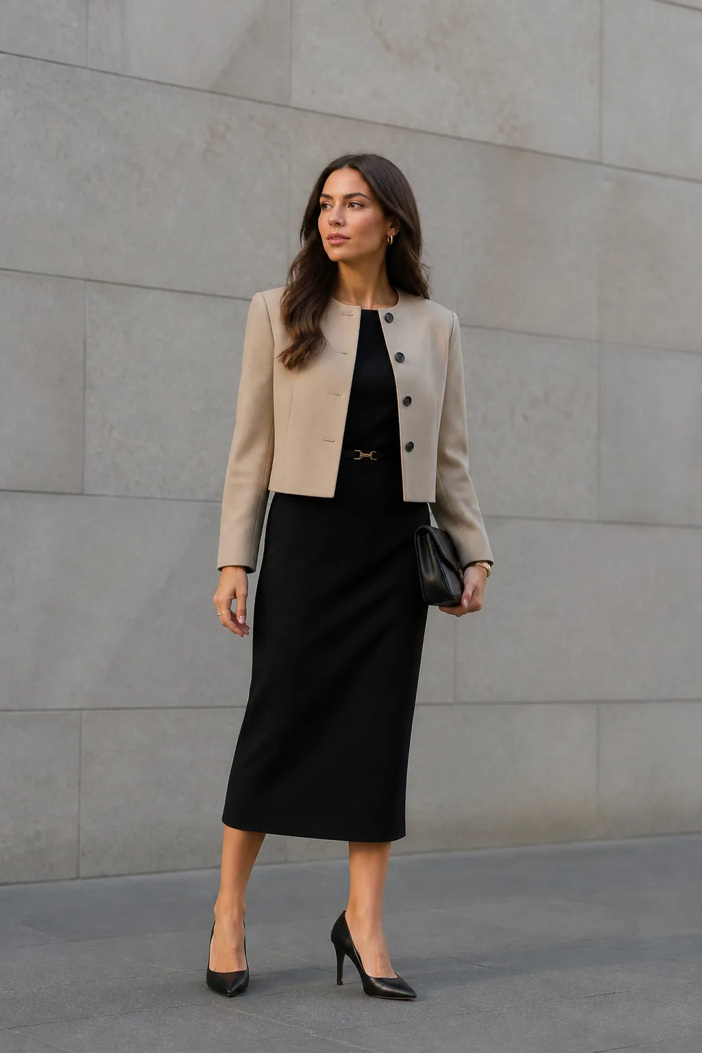 Tailored Midi Dress with a Structured Outer Layer
