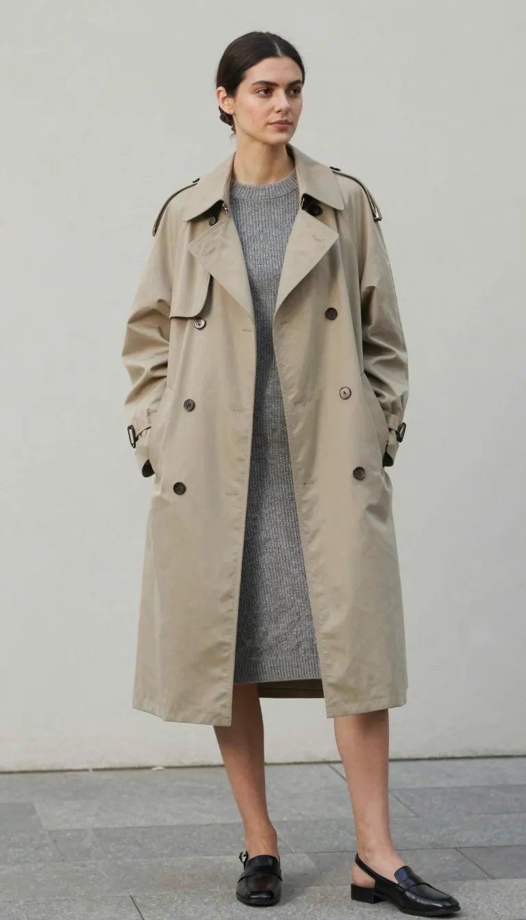 Trench Coat over a Knit Dress