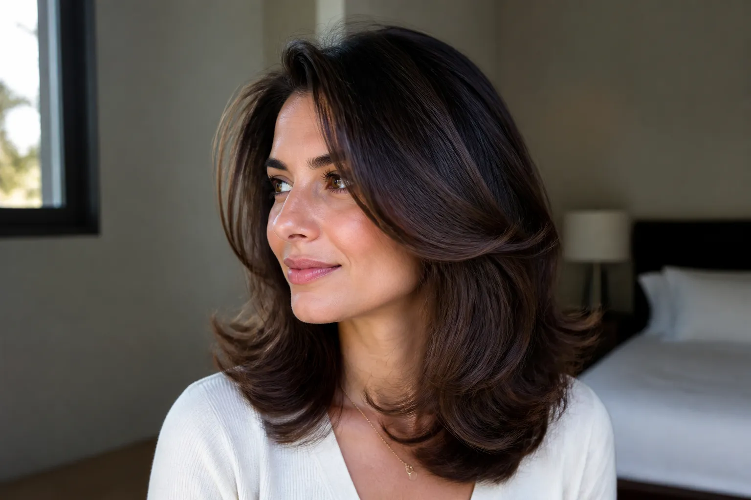 Voluminous Shoulder-Length Layers with a Deep Part