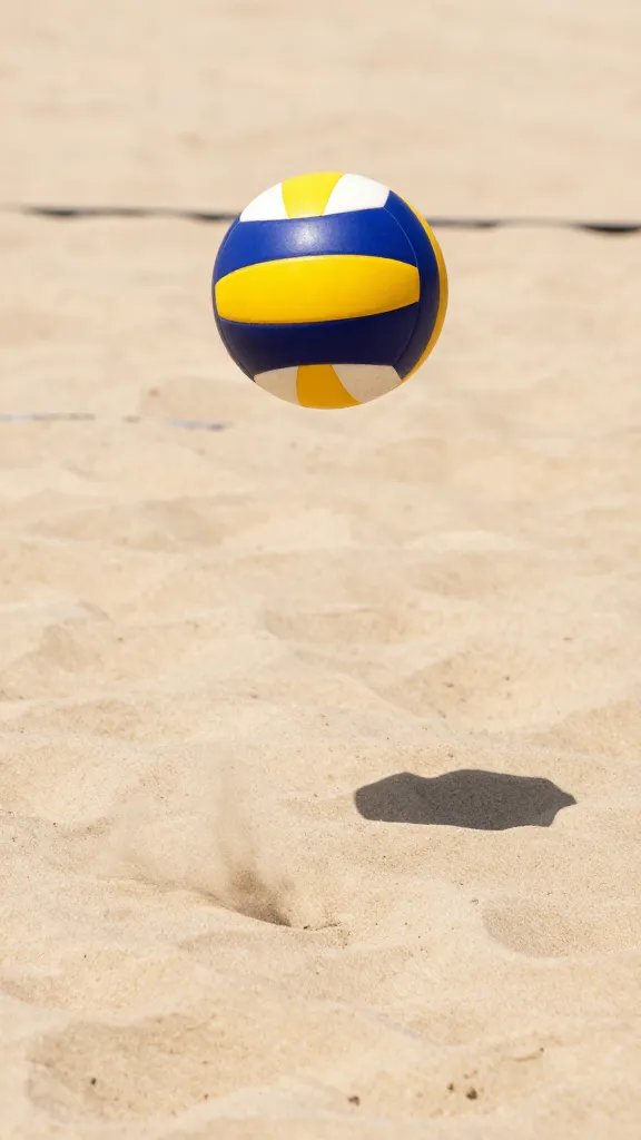 Spinning beach volleyball on soft sand, sunny mood