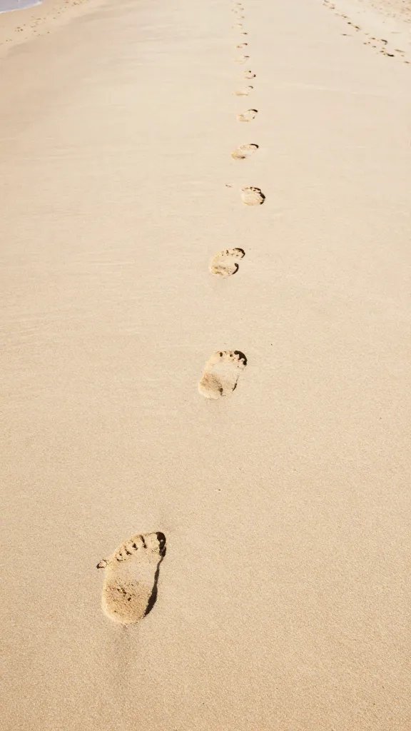 Empty beach stretch with soft footprints in sand