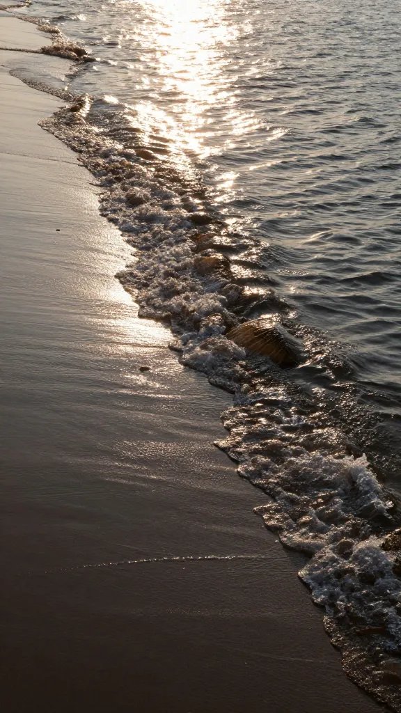 "bathtub-warm water edge at shoreline glow"