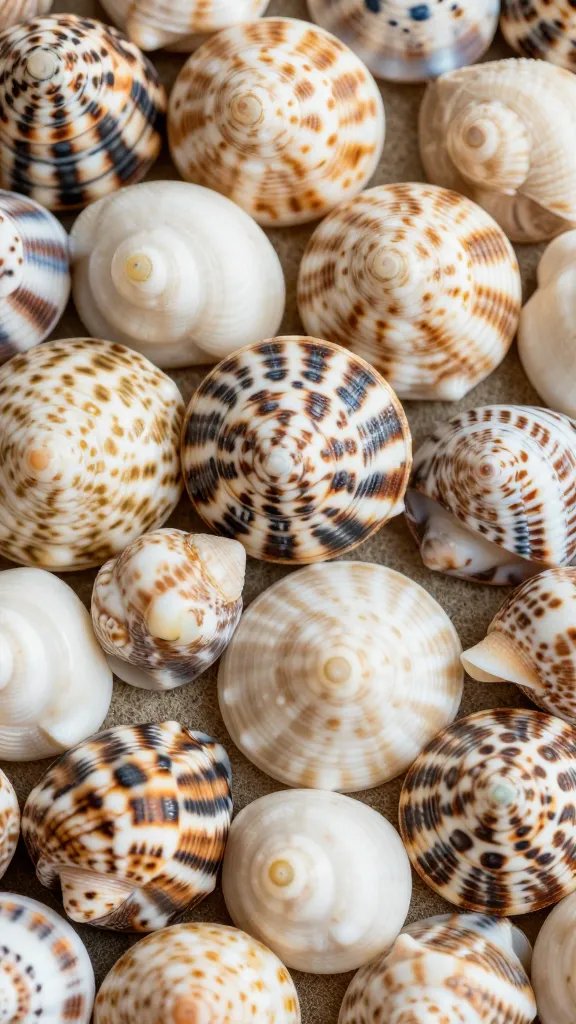 "shells variety colors, beach texture macro"
