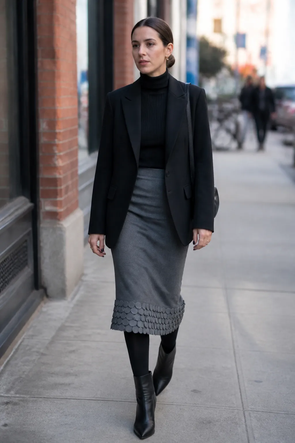 Coin-Edge Knit Skirt with Turtleneck